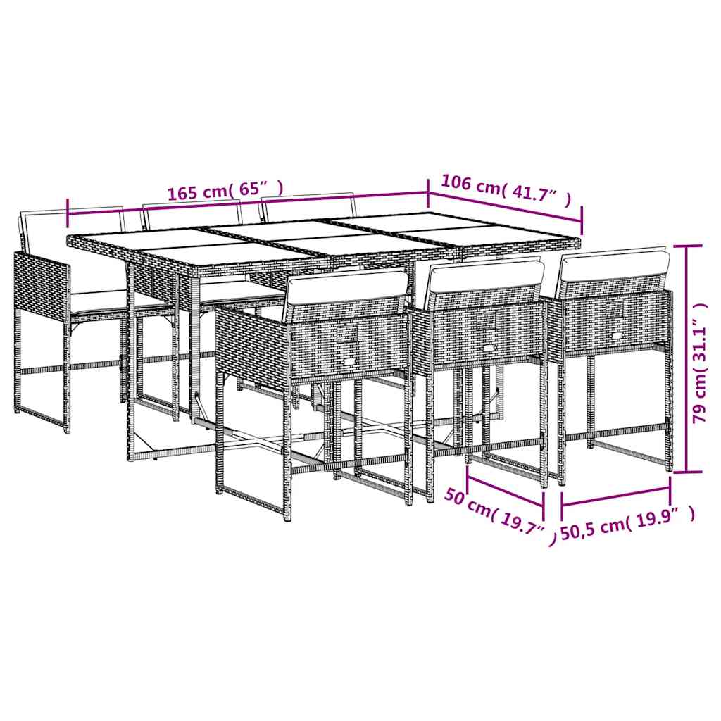 Ensemble à manger de jardin et coussins 7 pcs marron rotin