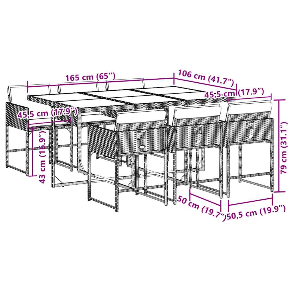 Ensemble à manger de jardin coussins 7pcs Noir Résine tressée