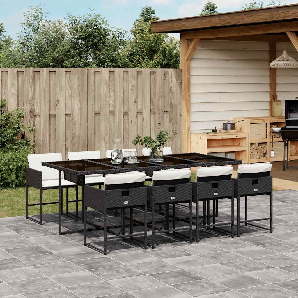 Ensemble à manger de jardin 9pcs coussins noir résine tressée