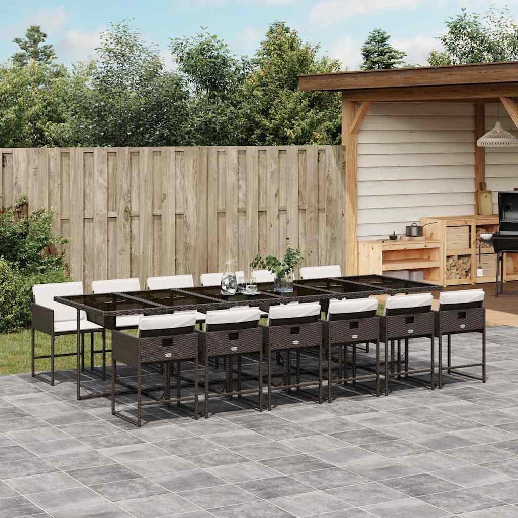 Ensemble à manger de jardin avec coussins 13 pcs marron rotin