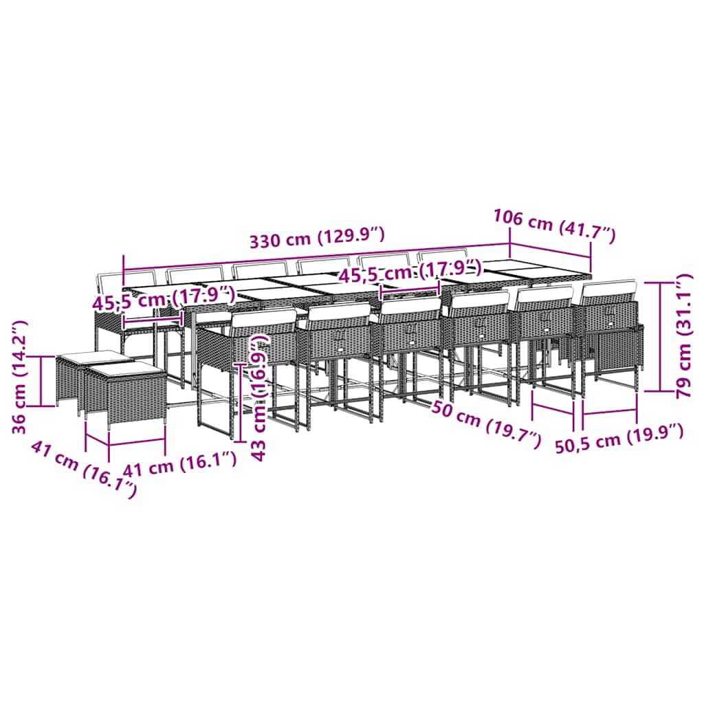 Ensemble à manger de jardin 17 pcs et coussins résine tressée