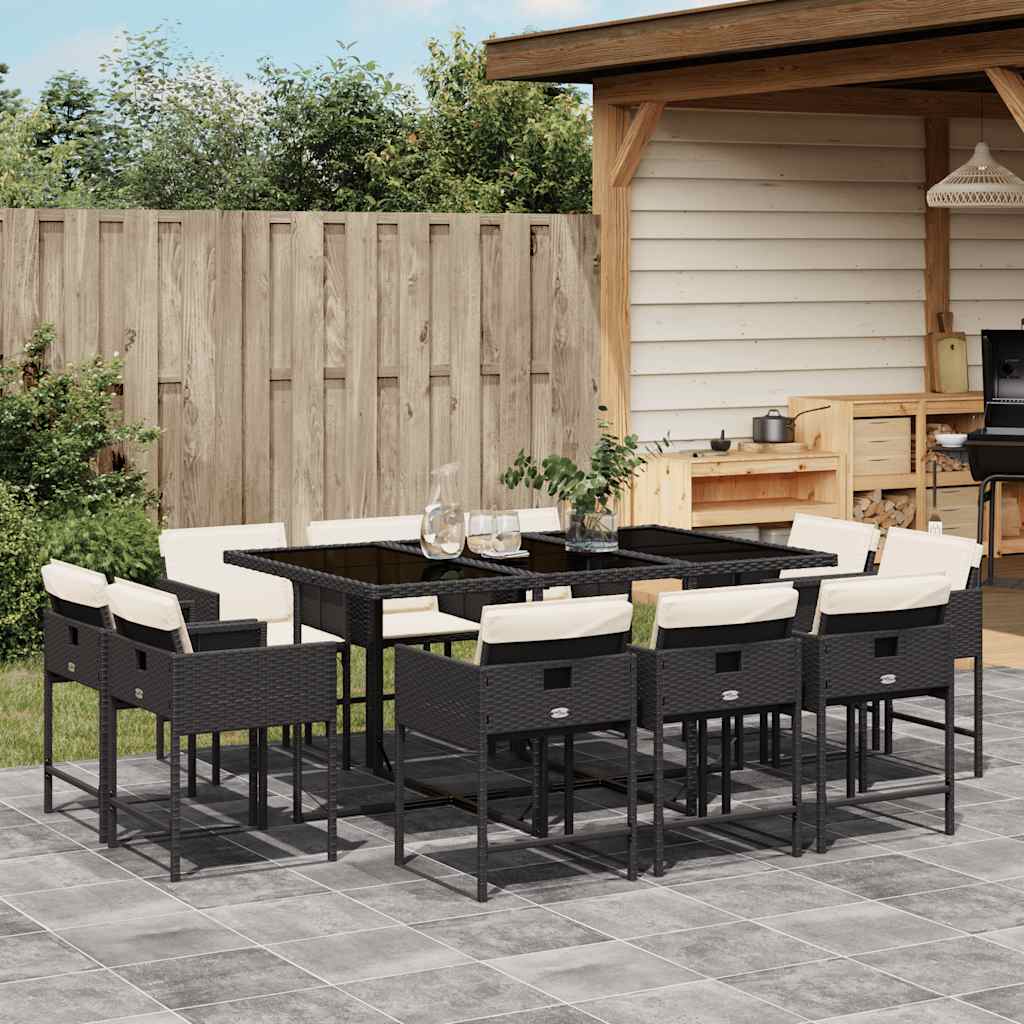 Ensemble à manger de jardin 11 pcs coussins noir résine tressée