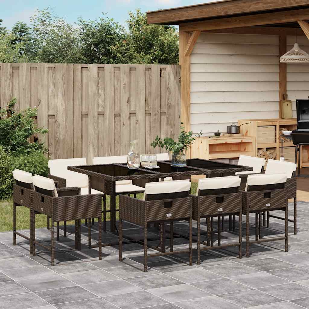 Ensemble à manger de jardin et coussins 11 pcs marron rotin