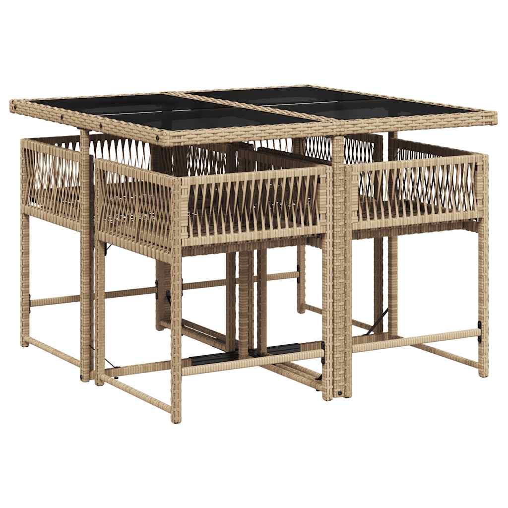 Ensemble à manger de jardin avec coussins 5pcs Beige poly rotin