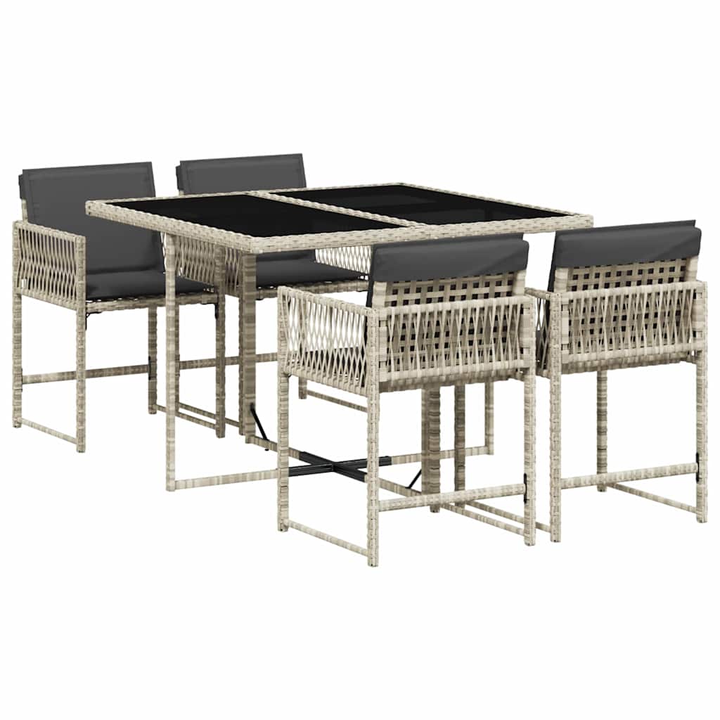 Ensemble à manger de jardin et coussins 5 pcs gris clair rotin