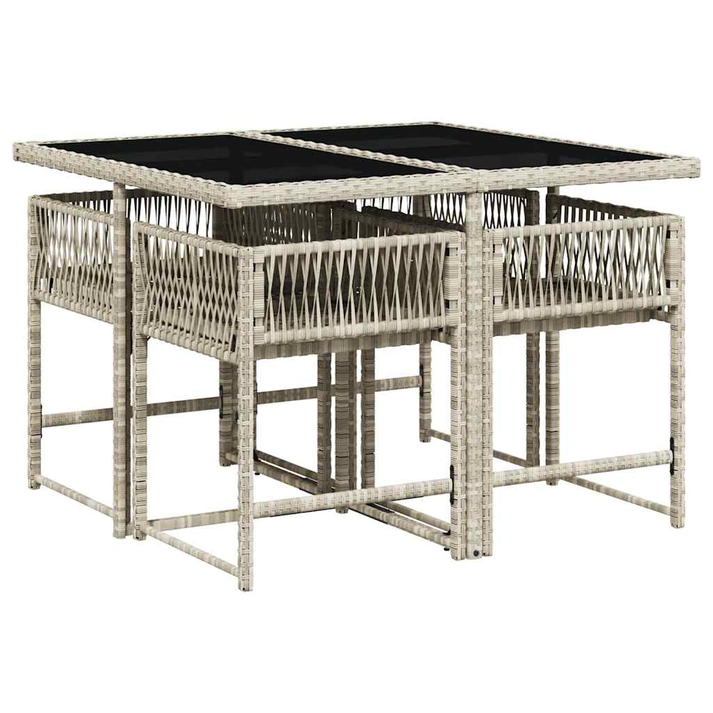 Ensemble à manger de jardin et coussins 5 pcs gris clair rotin