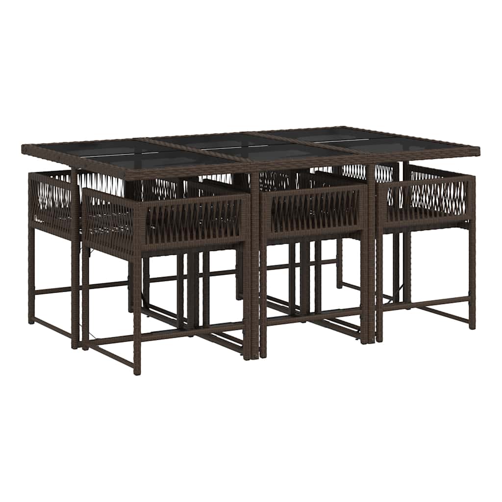 Ensemble à manger de jardin et coussins 7 pcs marron rotin