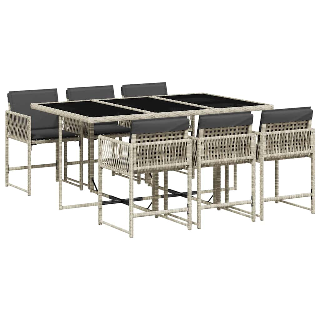Ensemble à manger de jardin et coussins 7 pcs gris clair rotin