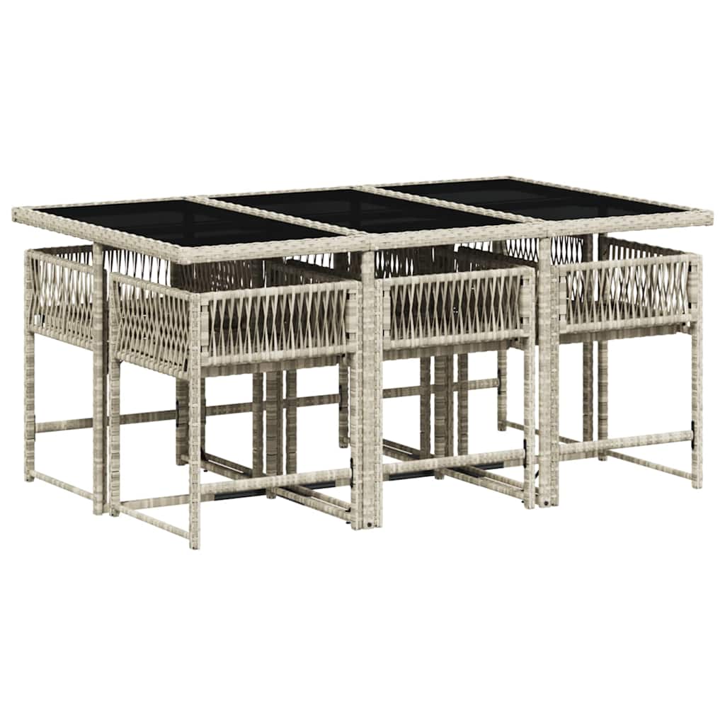 Ensemble à manger de jardin et coussins 7 pcs gris clair rotin