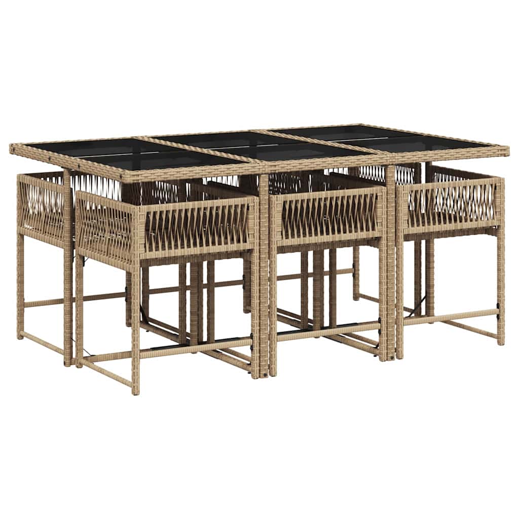 Ensemble à manger de jardin coussins 7 pcs mélange beige rotin