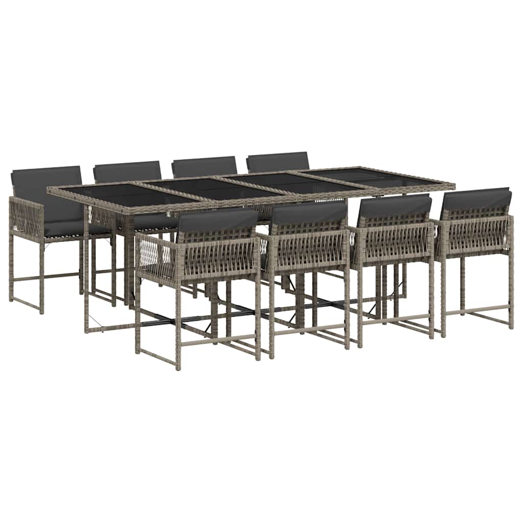 Ensemble à manger de jardin 9 pcs coussins gris résine tressée