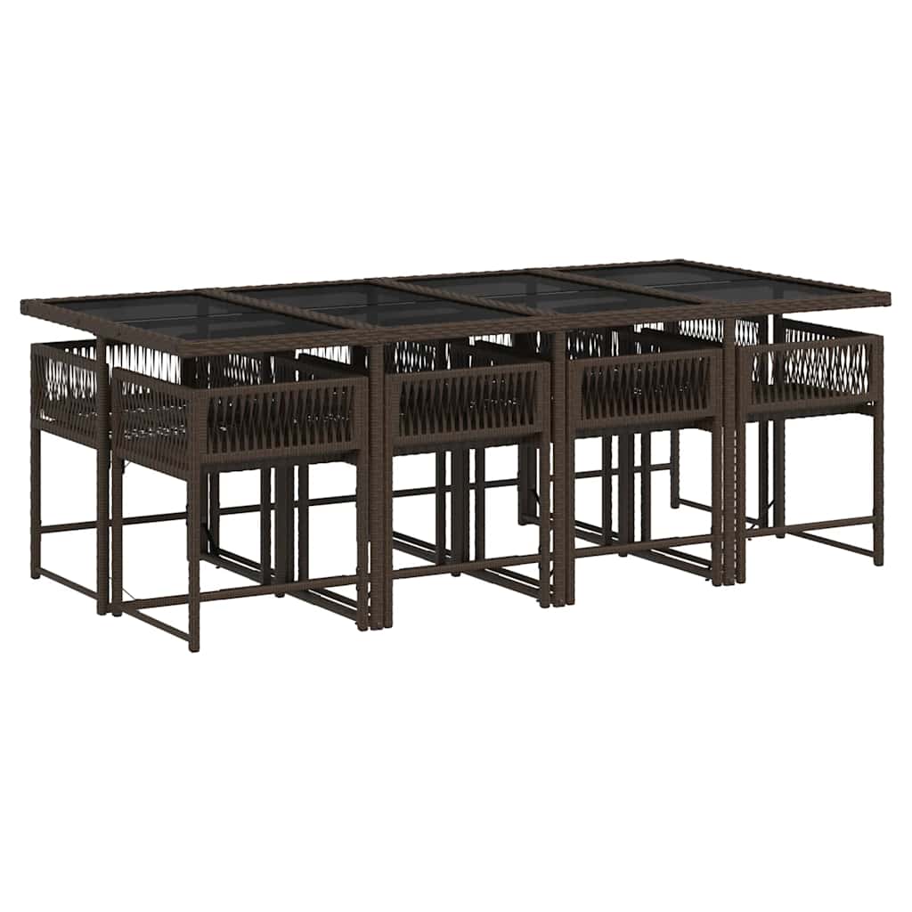Ensemble à manger de jardin et coussins 9 pcs marron poly rotin