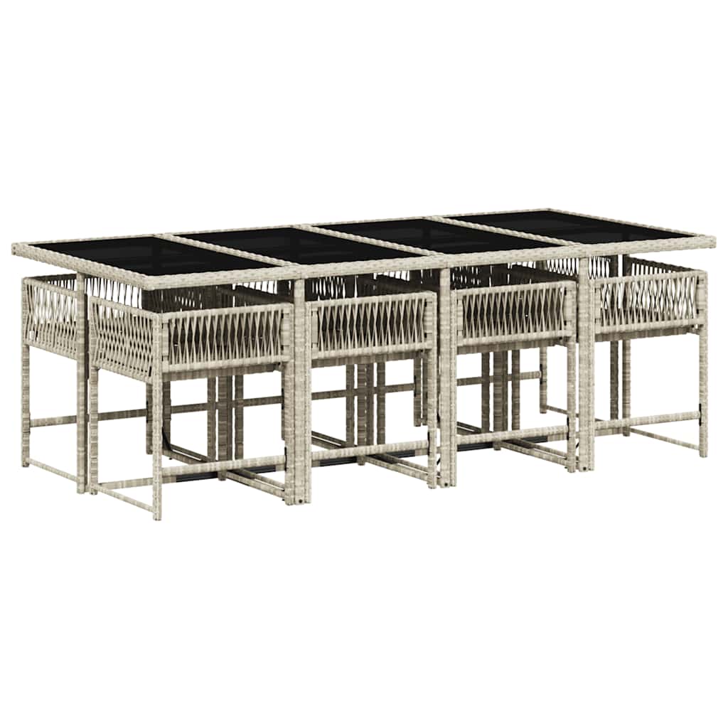 Ensemble à manger de jardin et coussins 9 pcs gris clair rotin