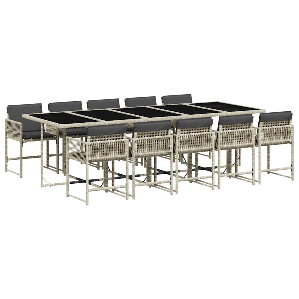 Ensemble à manger de jardin 11pcs avec coussins gris poly rotin