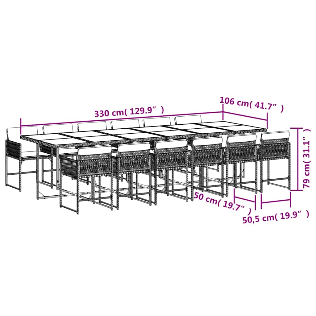 Ensemble à manger de jardin 11pcs avec coussins gris poly rotin