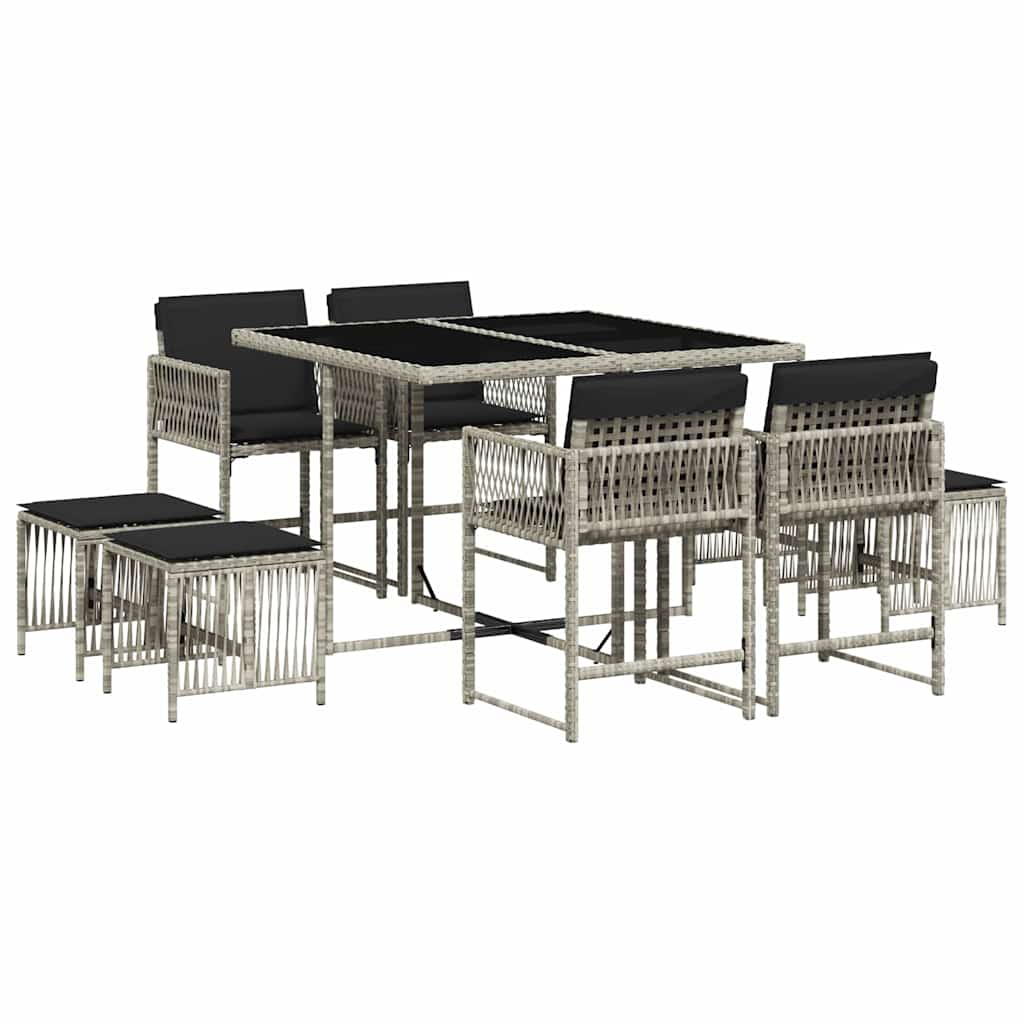 Ensemble à manger de jardin et coussins 9 pcs gris clair rotin