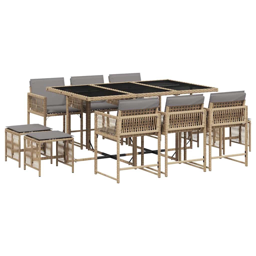 Ensemble à manger de jardin et coussins 11 pcs mélange beige