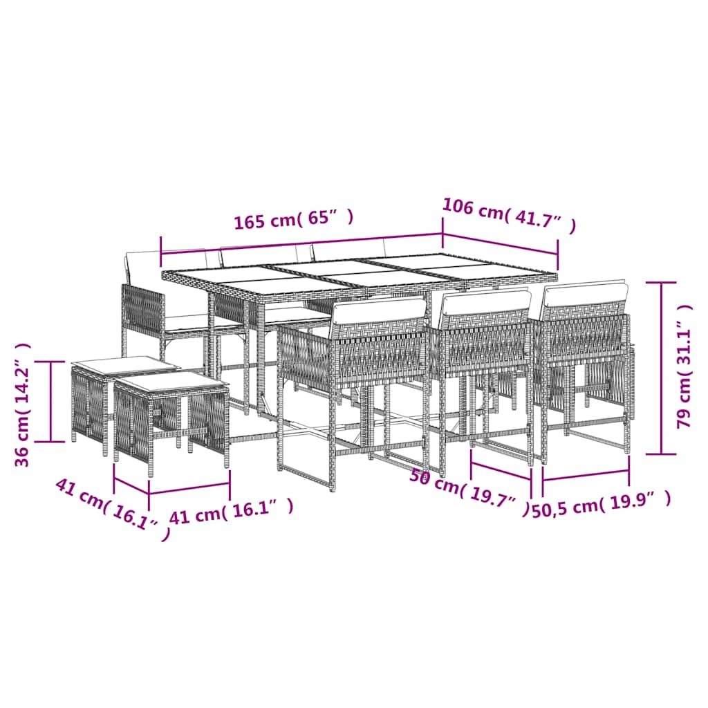 Ensemble à manger de jardin et coussins 11 pcs mélange beige