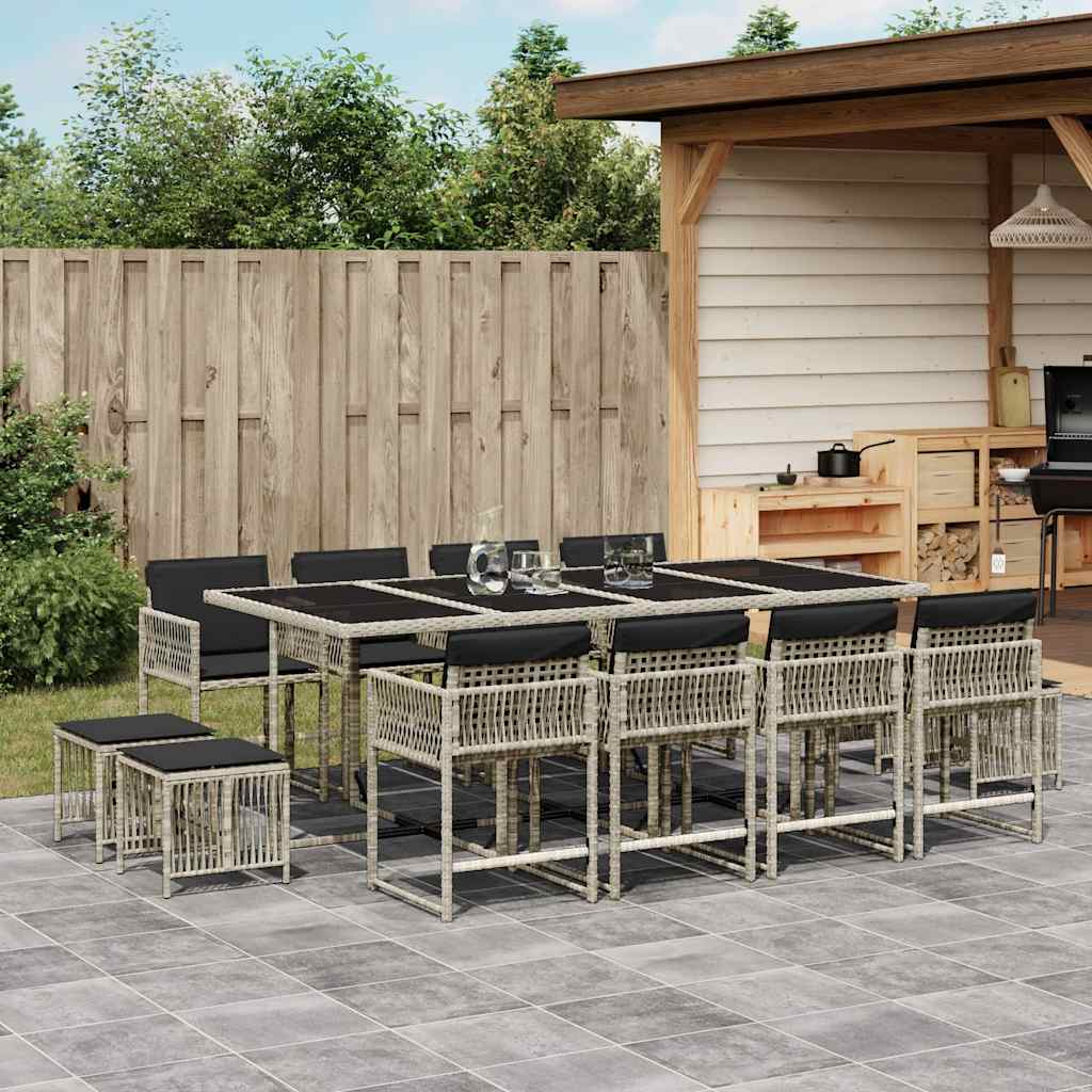 Ensemble à manger de jardin et coussins 13 pcs gris clair rotin