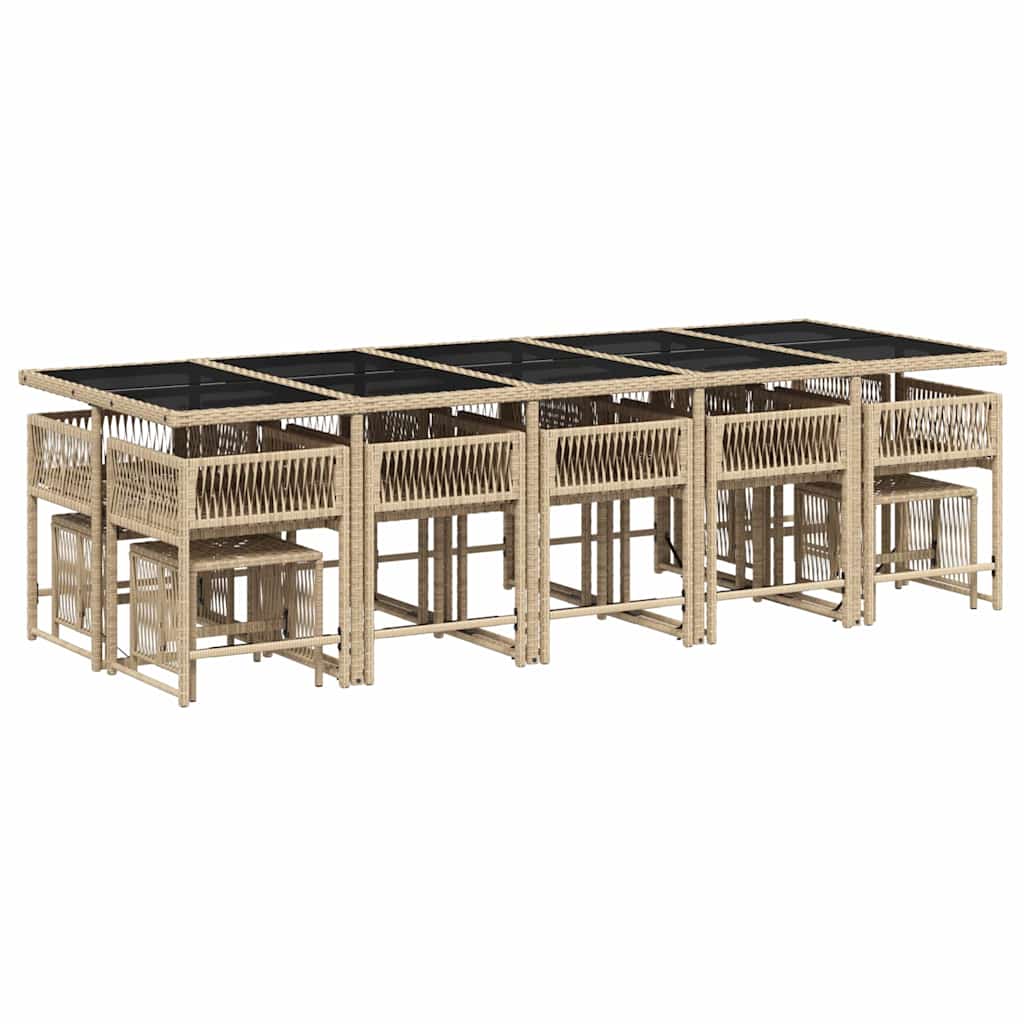 Ensemble à manger de jardin et coussins 15 pcs mélange beige