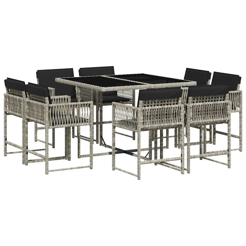 Ensemble à manger de jardin et coussins 9 pcs gris clair rotin