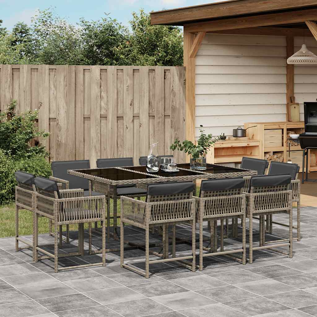 Ensemble à manger de jardin 11pcs avec coussins gris poly rotin