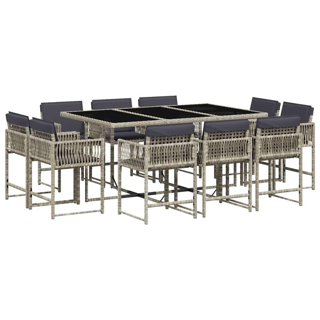 Ensemble à manger de jardin 11pcs avec coussins gris poly rotin