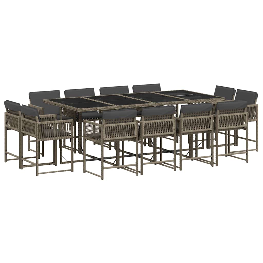 Ensemble à manger de jardin coussins 13 pcs gris résine tressée