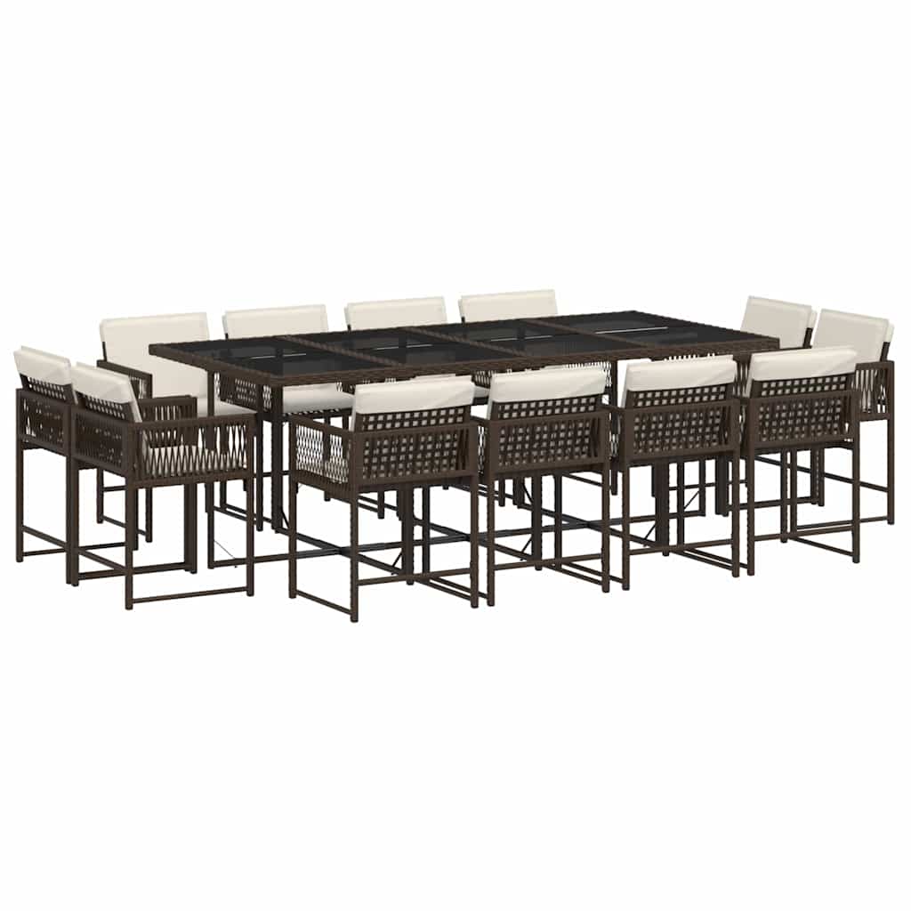 Ensemble à manger de jardin avec coussins 13 pcs marron rotin
