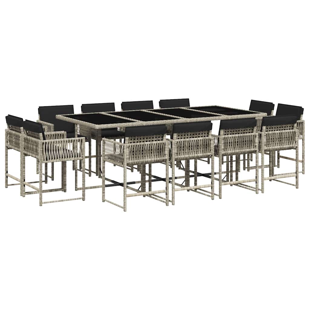 Ensemble à manger de jardin et coussins 13 pcs gris clair rotin
