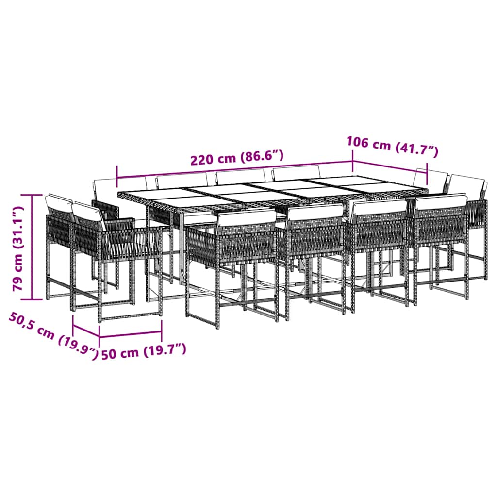 Ensemble à manger de jardin coussins 13 pcs mélange beige rotin