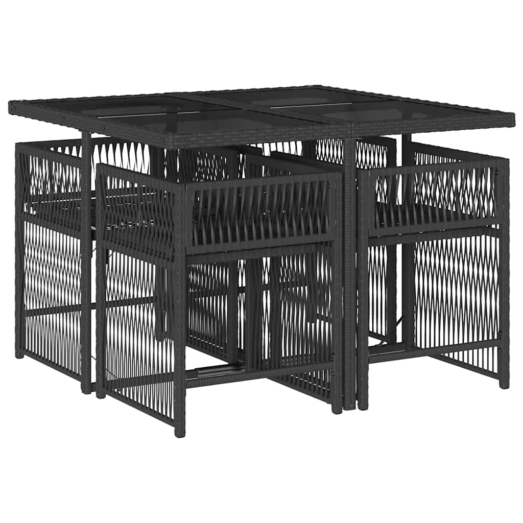 Ensemble à manger de jardin coussins 5pcs Noir Résine tressée
