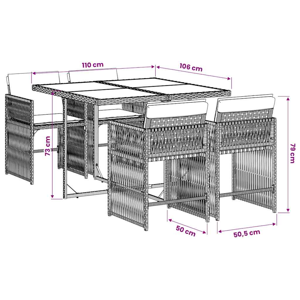 Ensemble à manger de jardin coussins 5pcs Noir Résine tressée