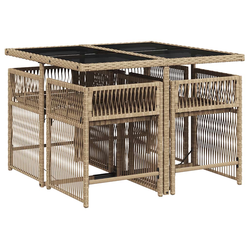 Ensemble à manger de jardin avec coussins 5pcs Beige poly rotin
