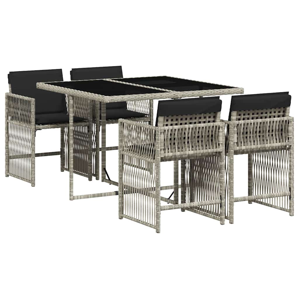 Ensemble à manger de jardin et coussins 5 pcs gris clair rotin