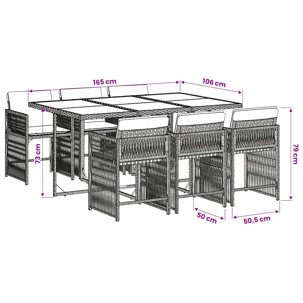 Ensemble à manger de jardin coussins 7pcs Noir Résine tressée