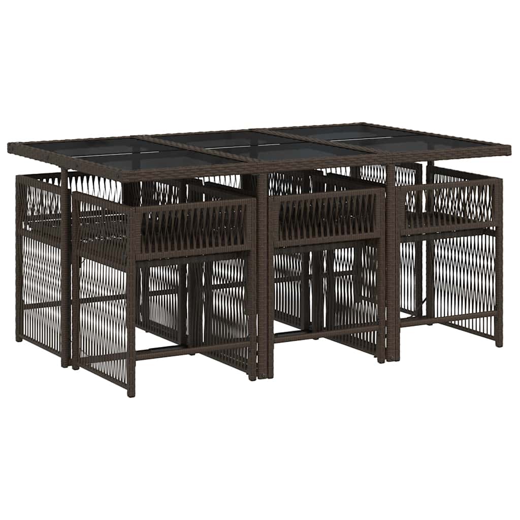 Ensemble à manger de jardin et coussins 7 pcs marron rotin