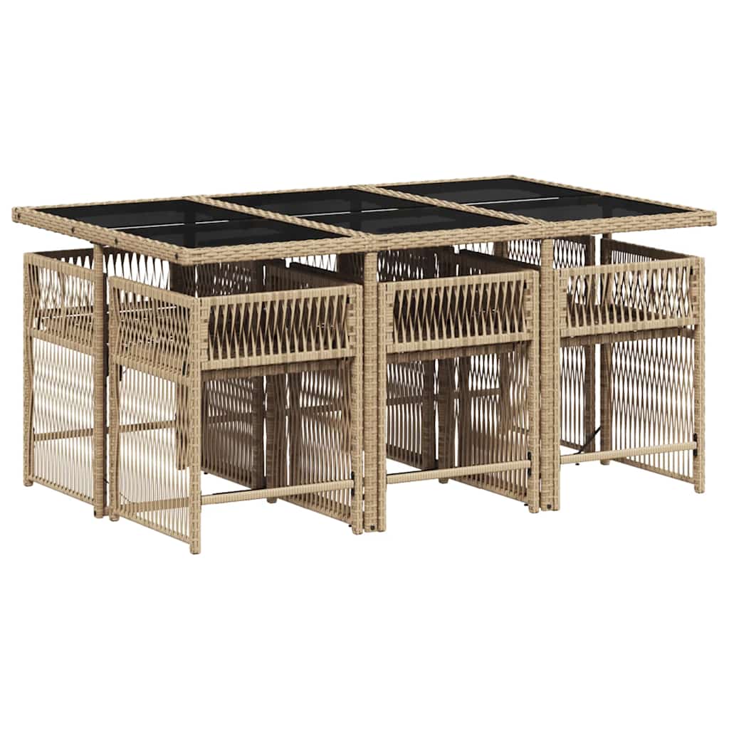 Ensemble à manger de jardin et coussins 7 pcs beige poly rotin