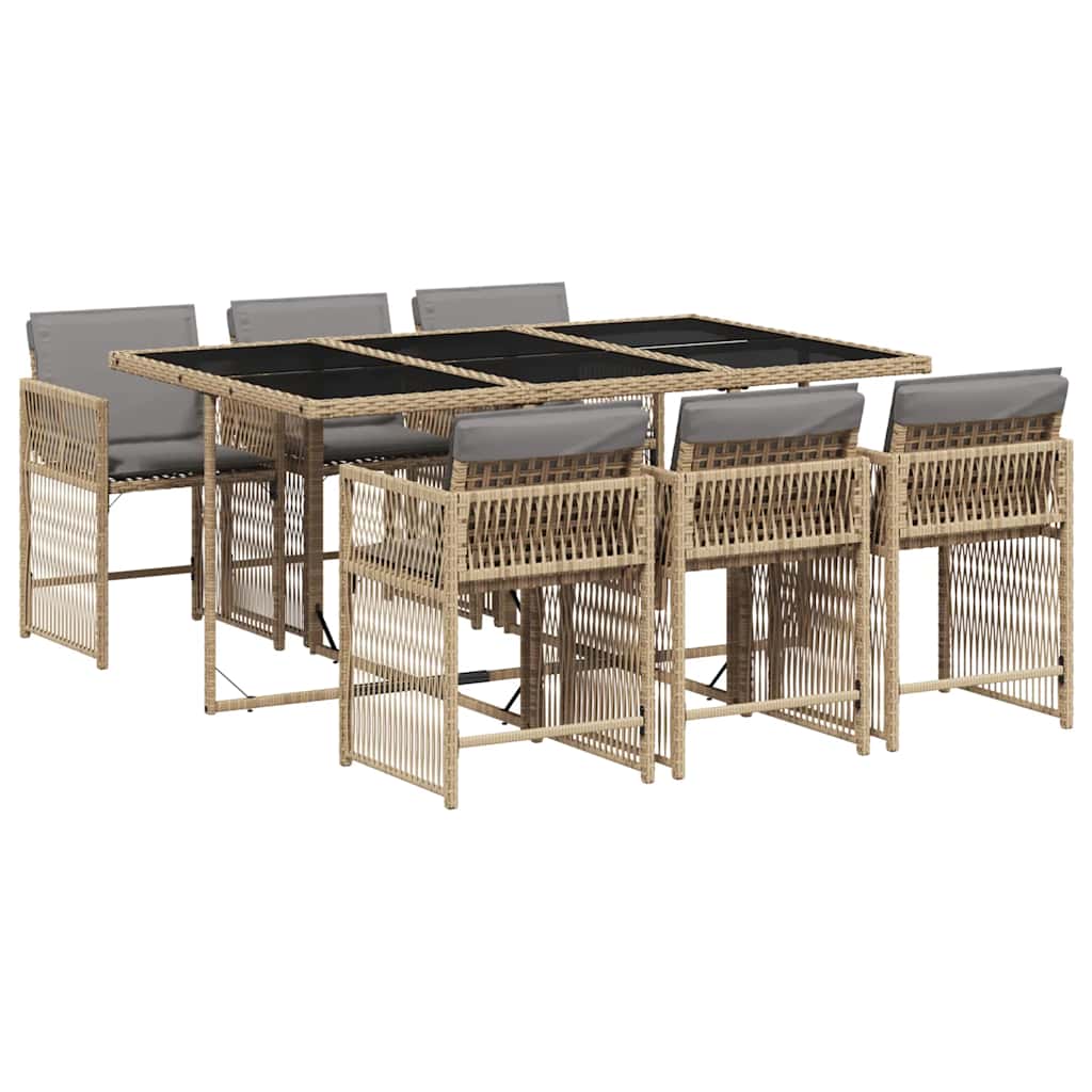 Ensemble à manger de jardin coussins 7 pcs mélange beige rotin