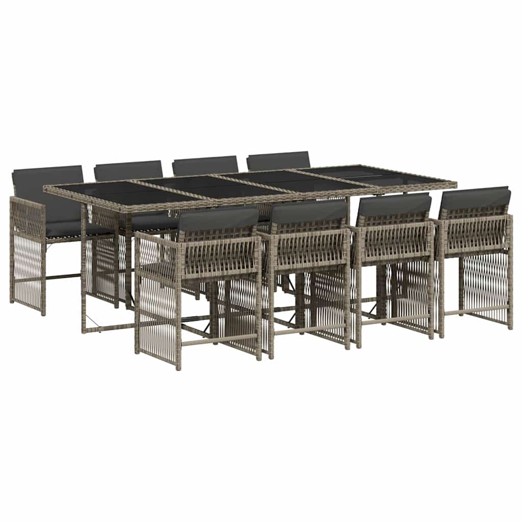 Ensemble à manger de jardin 9 pcs coussins gris résine tressée
