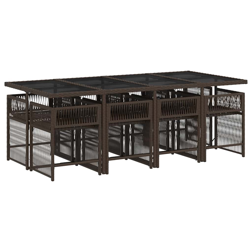 Ensemble à manger de jardin et coussins 9 pcs marron poly rotin