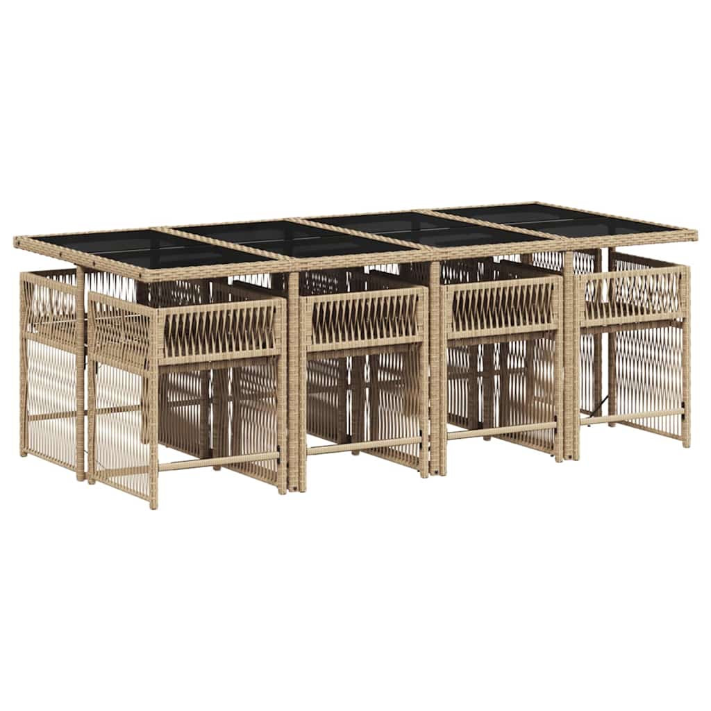 Ensemble à manger de jardin et coussins 9 pcs beige Poly rotin