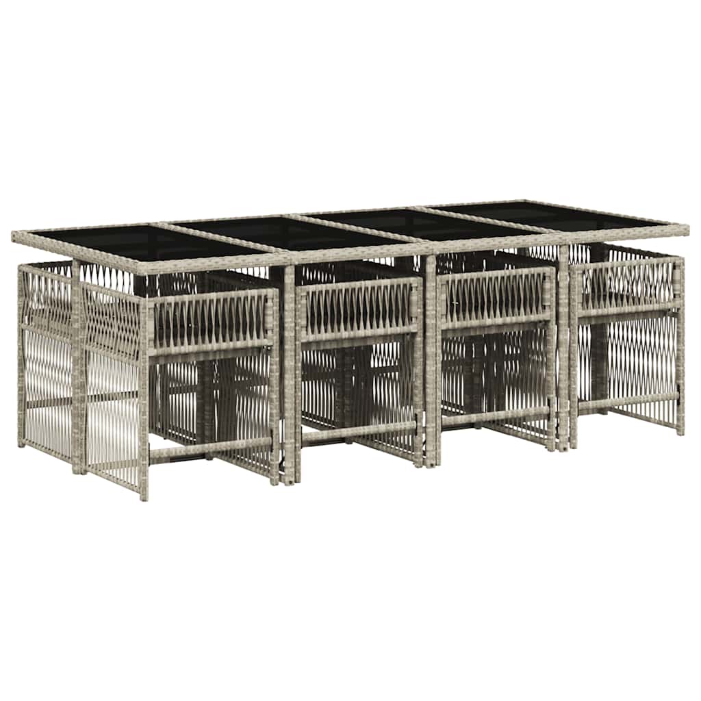 Ensemble à manger de jardin et coussins 9 pcs gris clair rotin