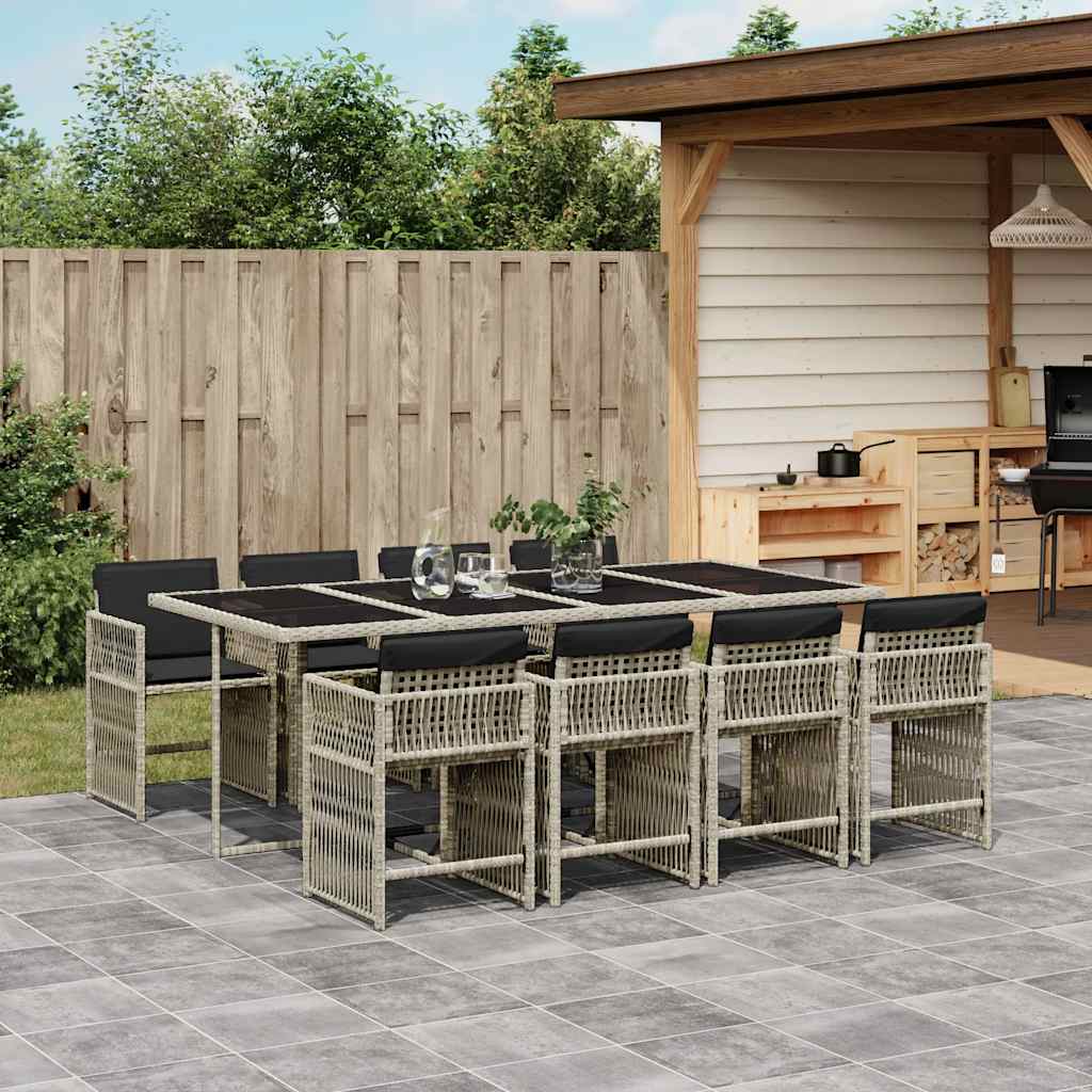 Ensemble à manger de jardin et coussins 9 pcs gris clair rotin