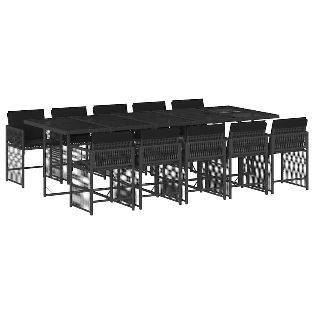 Ensemble à manger de jardin 11 pcs coussins noir résine tressée