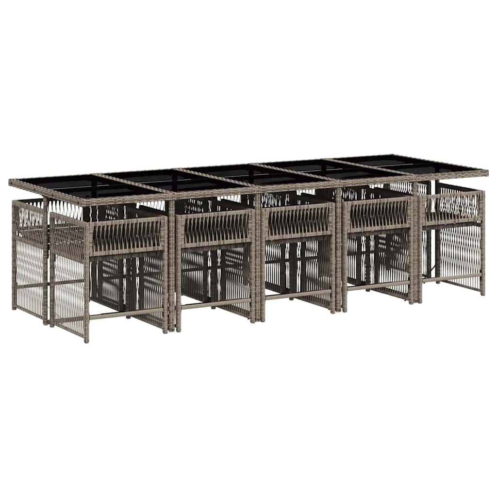 Ensemble à manger de jardin 11pcs avec coussins gris poly rotin
