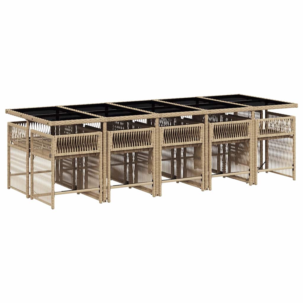 Ensemble à manger de jardin et coussins 11 pcs mélange beige