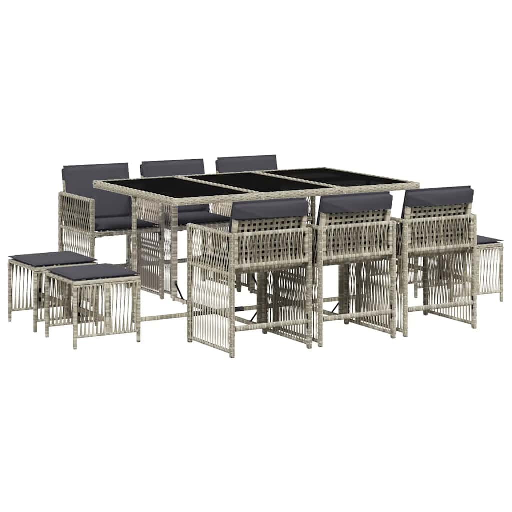 Ensemble à manger de jardin 11pcs avec coussins gris poly rotin
