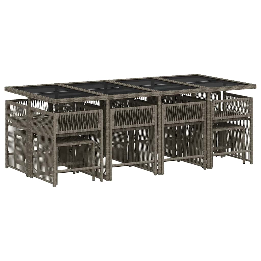 Ensemble à manger de jardin coussins 13 pcs gris résine tressée