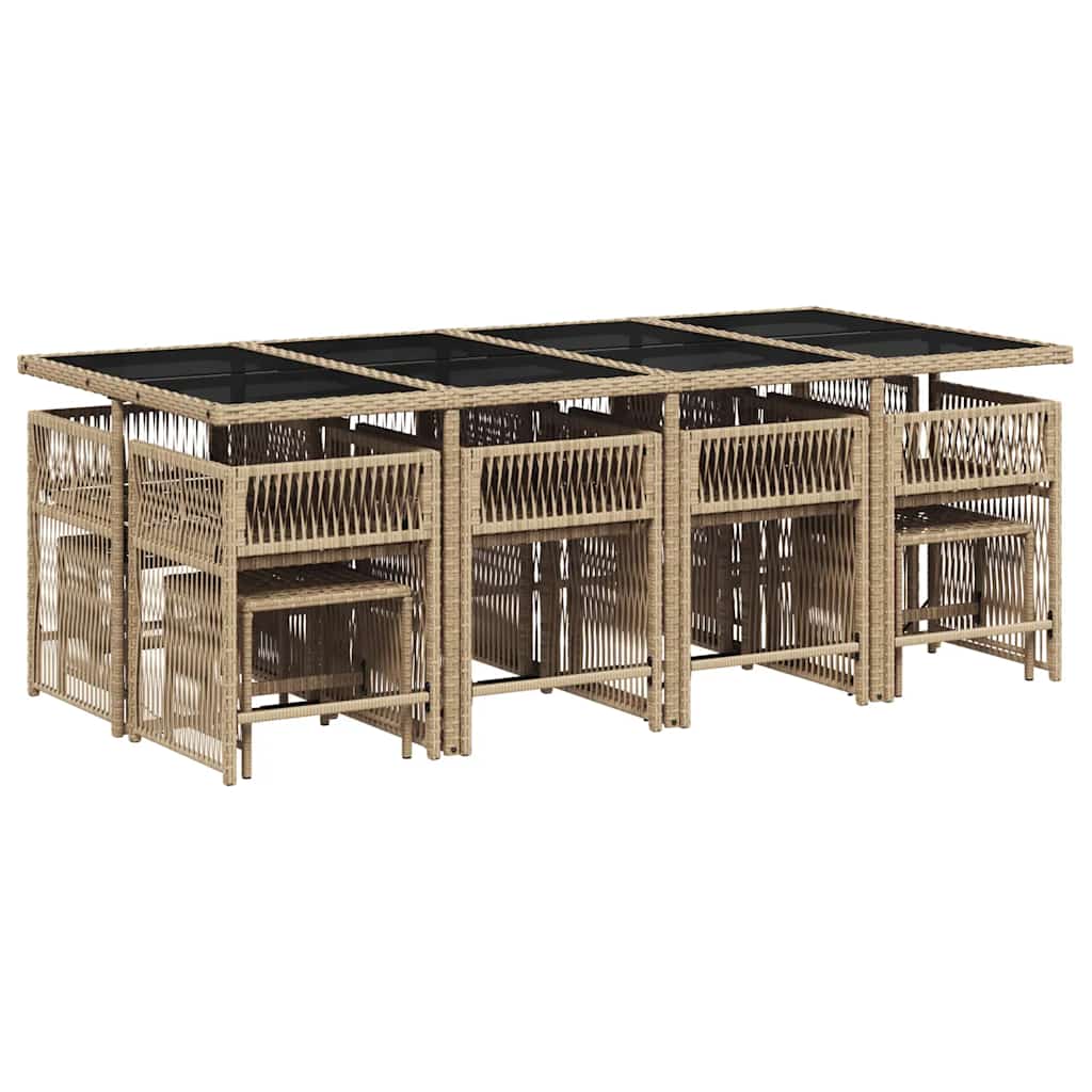 Ensemble à manger de jardin et coussins 13 pcs beige
